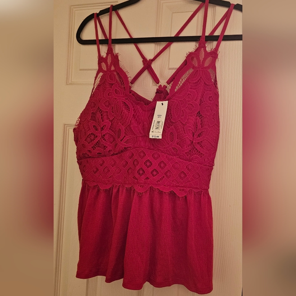 💋Women's Red Lace Peplum Cami Top - Plus Size Juniors XXXL (21) 💋